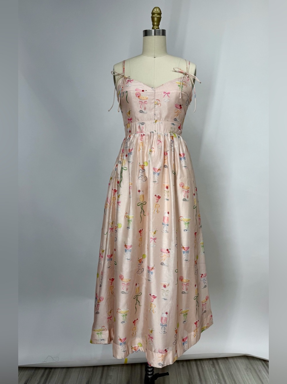 En Saison Viral Josette Satin Midi Dress Cocktail Print Size S/XS NWOT - Picture 3 of 15